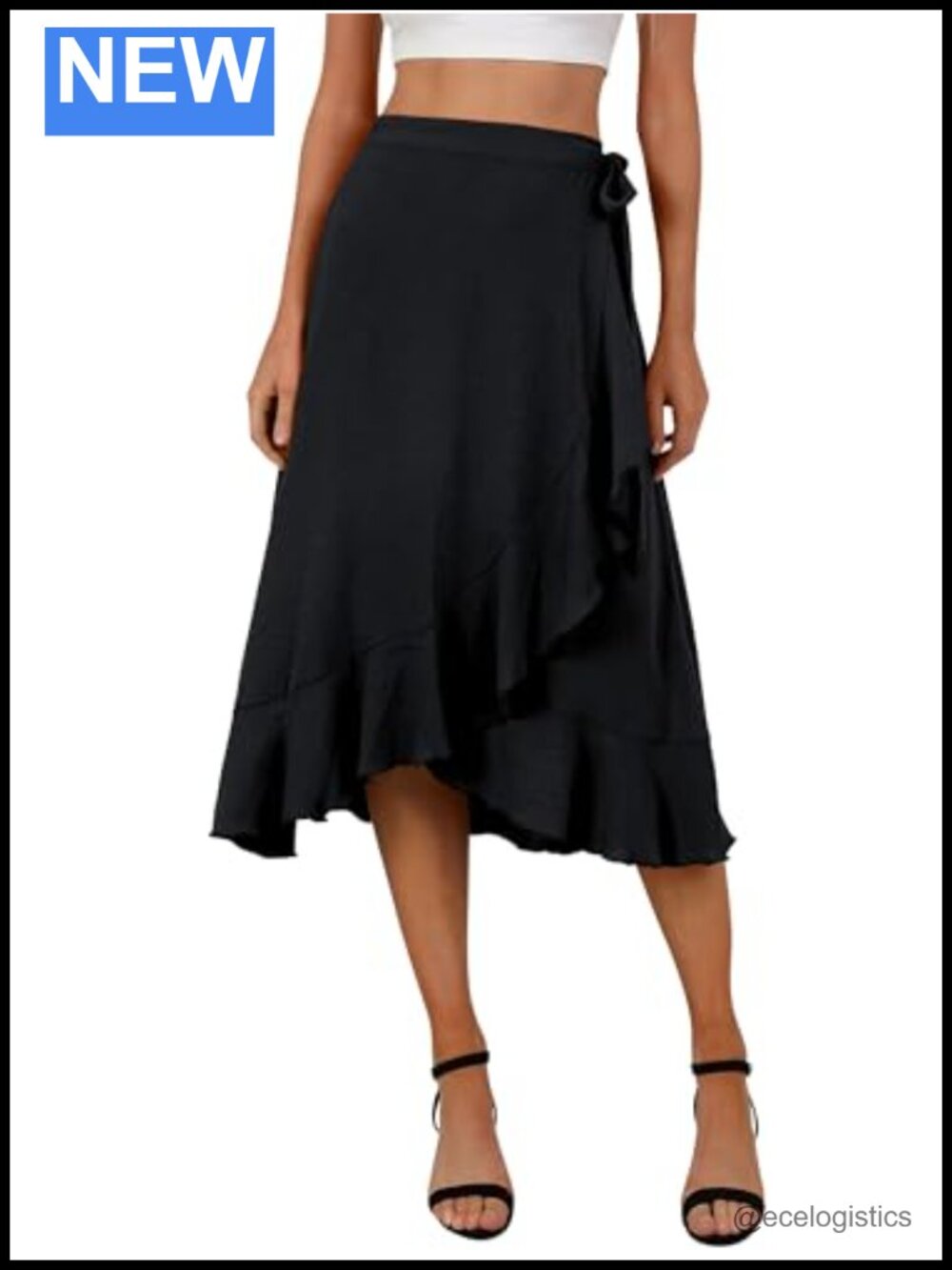 Women's High Waist Asymmetrical Ruffle Wrap Midi Skirt, Boho Flowy A-Line